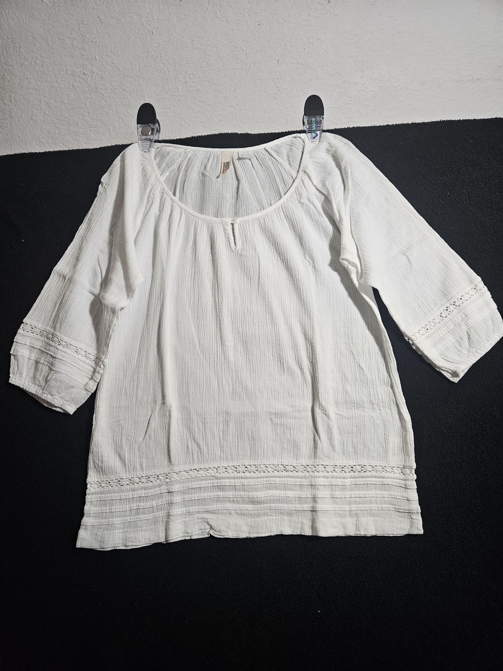 Route 66 White Cotton Peasant Tunic with Crochet Trim
